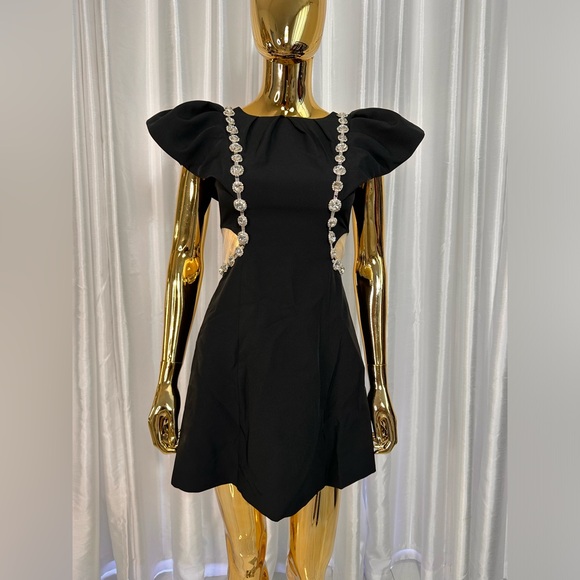 Power Shoulder Crystal Cut out  Baby Doll Dress - Picture 4 of 7